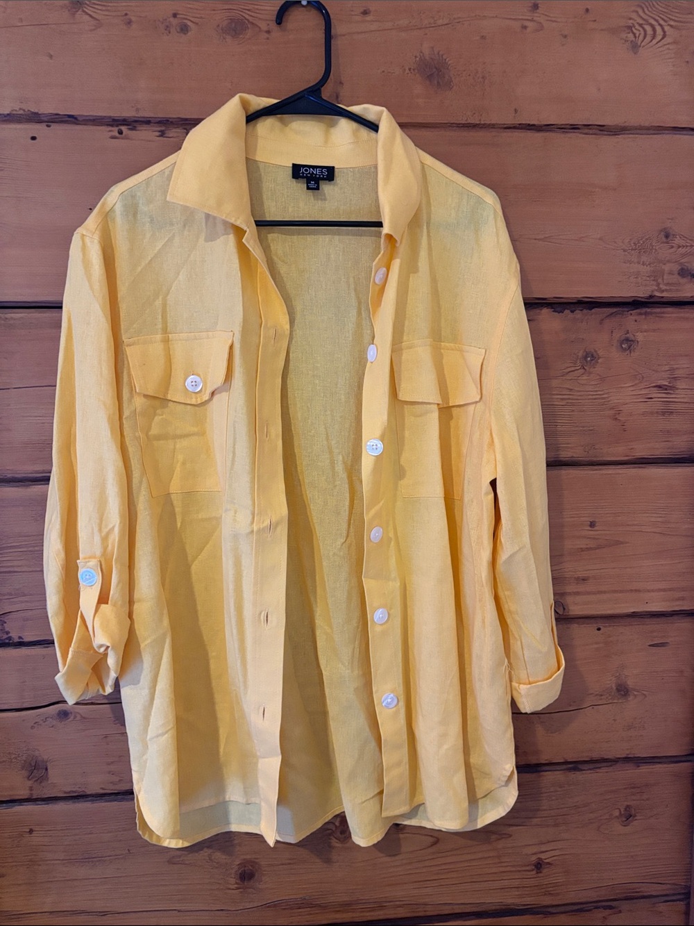 Jones New York Lightweight Yellow Button-Front Linen Shirt